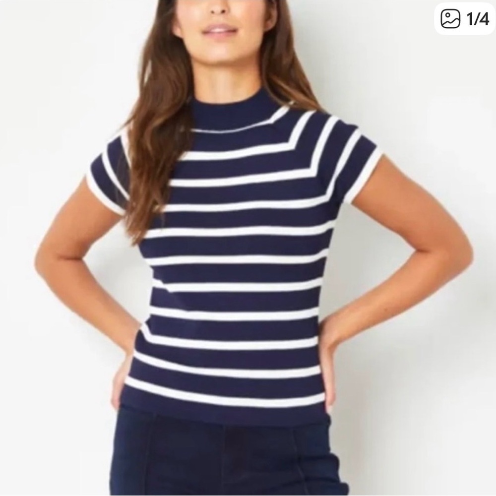 Ryegrass Striped Mock Neck Top - Picture 2 of 11